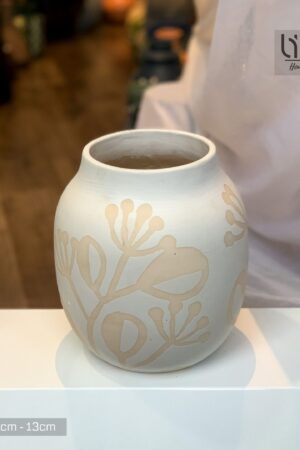 BINH90- Bình gốm decor, cắm hoa tông trắng hoa văn vàng siêu đẹp