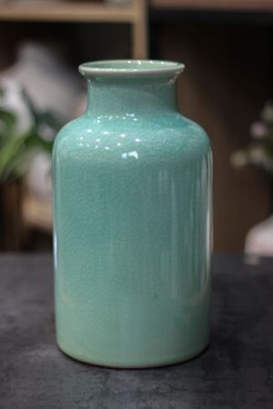 BINH503-Bình gốm decor, cắm hoa màu xanh ngọc men rạn