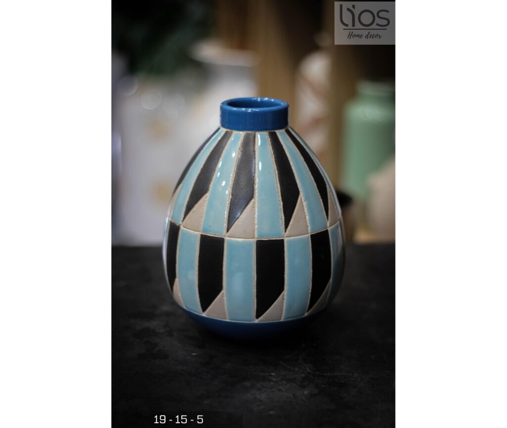 BINH96-Bình gốm decor, cắm hoa hình dáng đẹp họa tiết caro tinh tế màu xanh BINH96-Bình gốm decor, cắm hoa hình dáng đẹp họa tiết caro tinh tế màu xanh