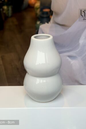 BINH03- Bình gốm decor cắm hoa phong cách hiện đại kiểu dáng hồ lô lạ mắt, màu trắng