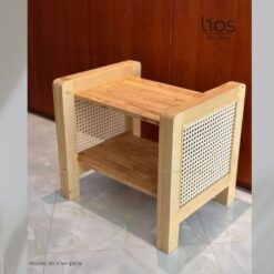 Đôn gỗ lồng mây mắt cáo