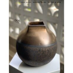 Bình gốm đồng tiền màu vàng đồng - Ảnh 2