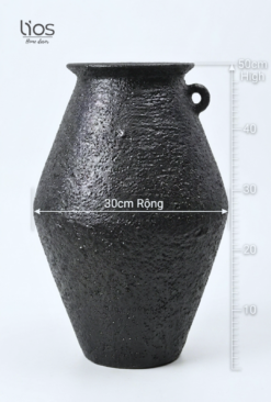 Bình gốm đen quai wabisabi cao 50cm - Ảnh 3