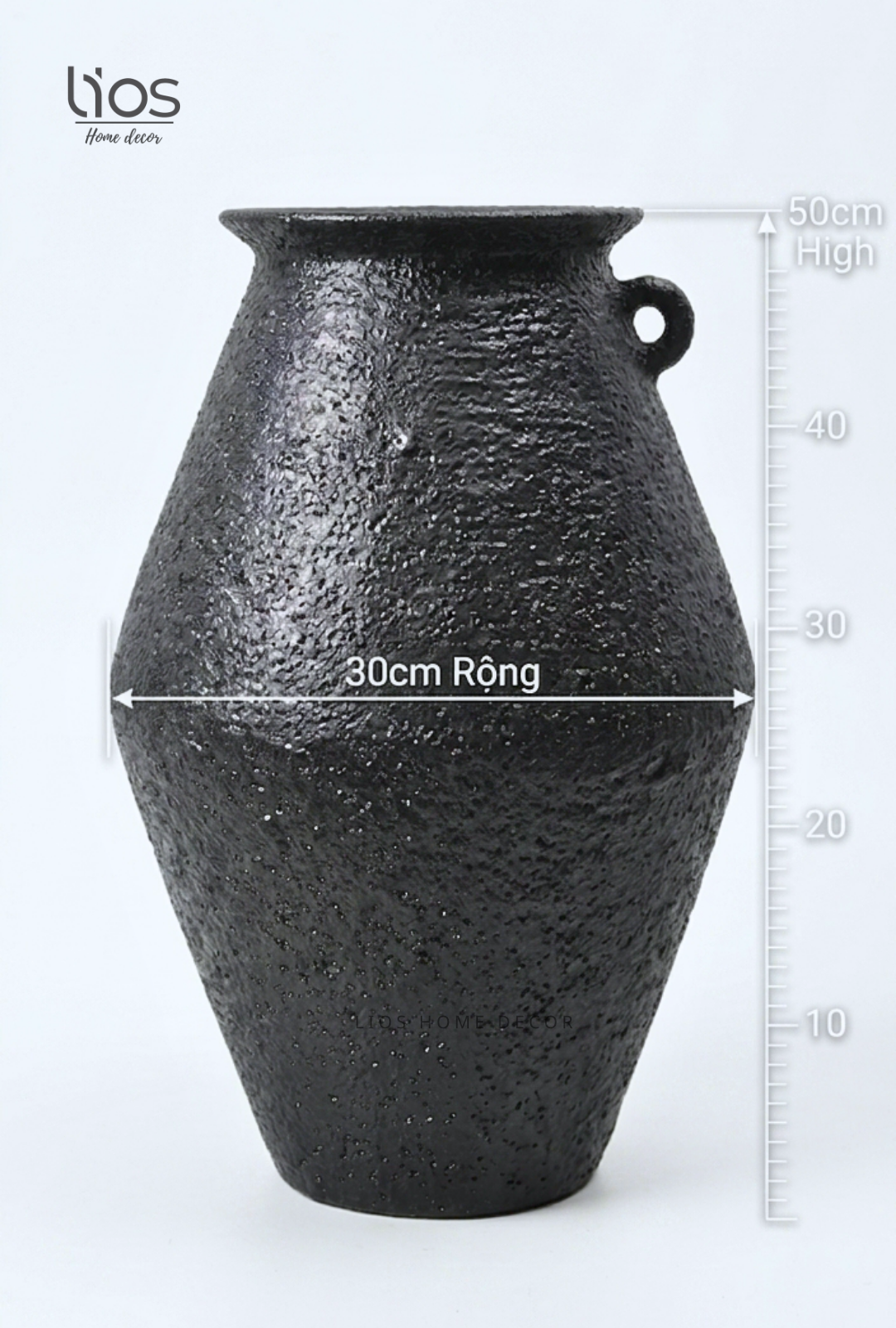 Bình gốm đen quai wabisabi cao 50cm - Ảnh 3