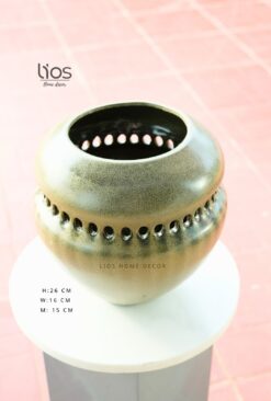 Bình gốm dáng chum đục lỗ màu rêu - Ảnh 3