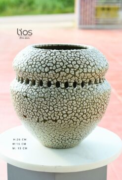 Bình gốm dáng chum đục lỗ men co - Crawl glaze