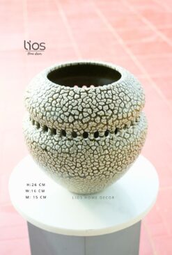 Bình gốm dáng chum đục lỗ men co - Crawl glaze - Ảnh 3
