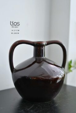 Bình gốm men bóng đơn sắc 2 quai nâu trầm