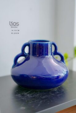 Bình gốm men bóng đơn sắc 2 quai xanh dương