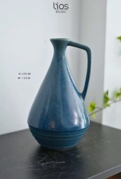 Bình gốm men mờ 1 quai xanh dương