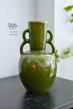 Bình gốm men bóng 2 quai màu lá
