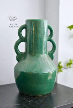 Bình gốm men bóng 2 quai màu xanh lá