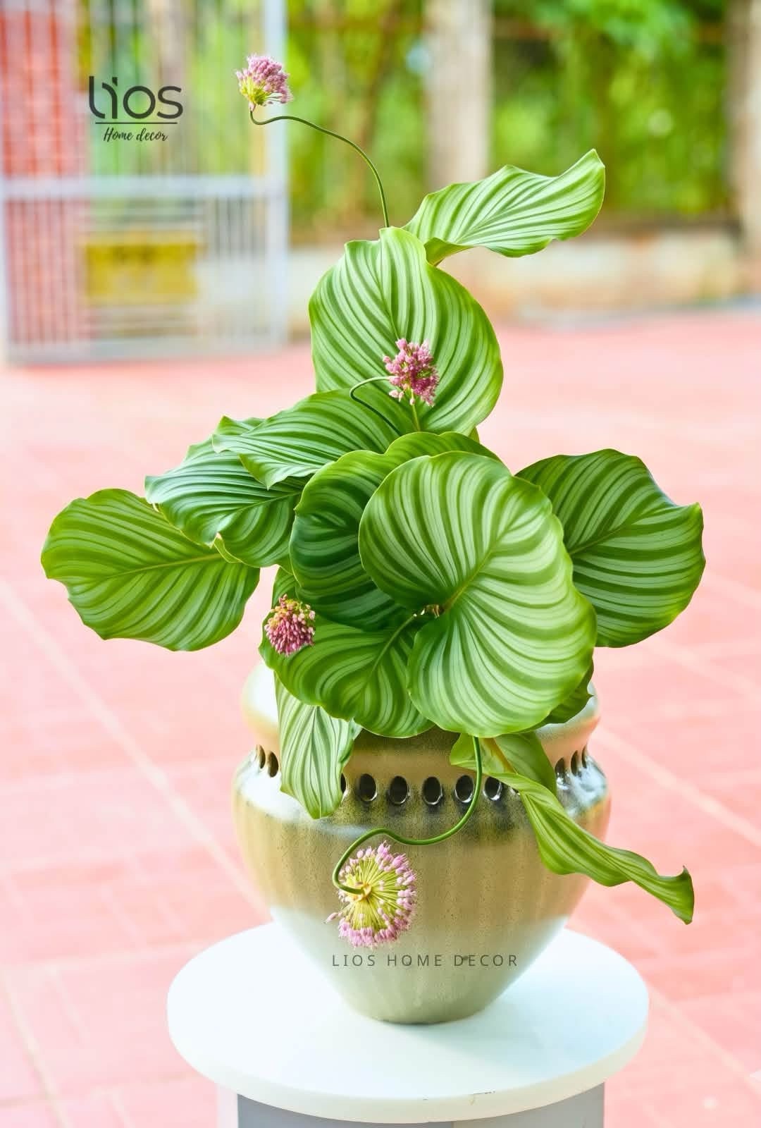 Bình gốm dáng chum đục lỗ màu rêu - Ảnh 2